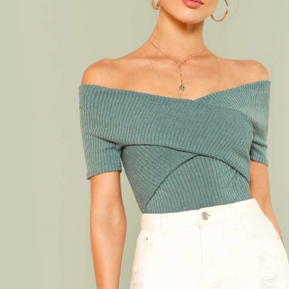 Ribbed Off-The-Shoulder Crisscross Top - SHEIN